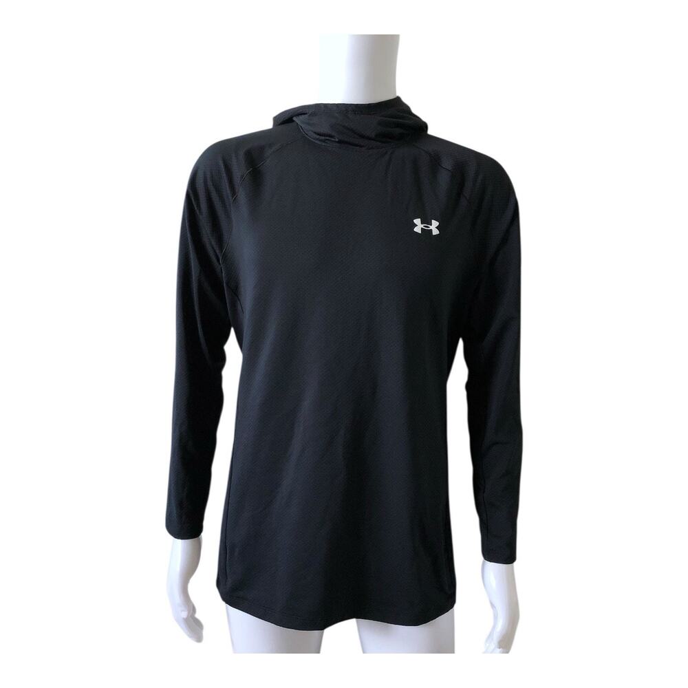 Under Armour ColdGear Hoodie Mens L Black Athletic Gym Pullover Fitted Shirt Top